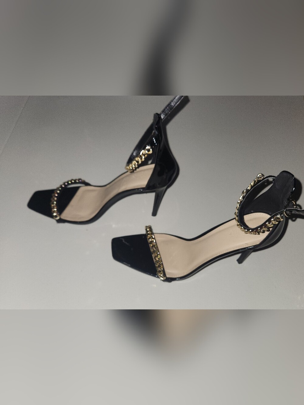 Black Patent Gold Chain-Trim High Heel Open Toes Charlotte Russe Size 9